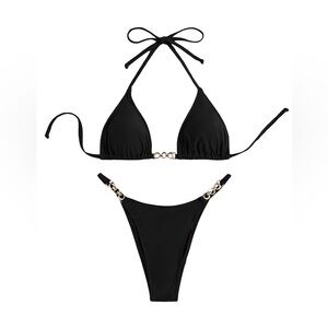 Shenhe Two Piece String Bikini Swimsuit Women’s US Size S Black Cheeky Sexy